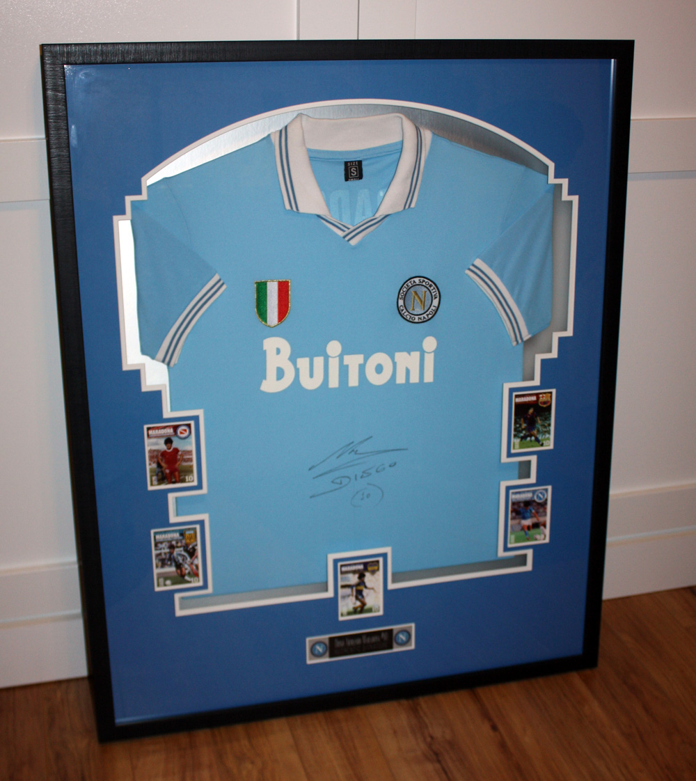Diego Maradona Signed 1984 Napoli Jersey – Professionally Framed with Collector Cards