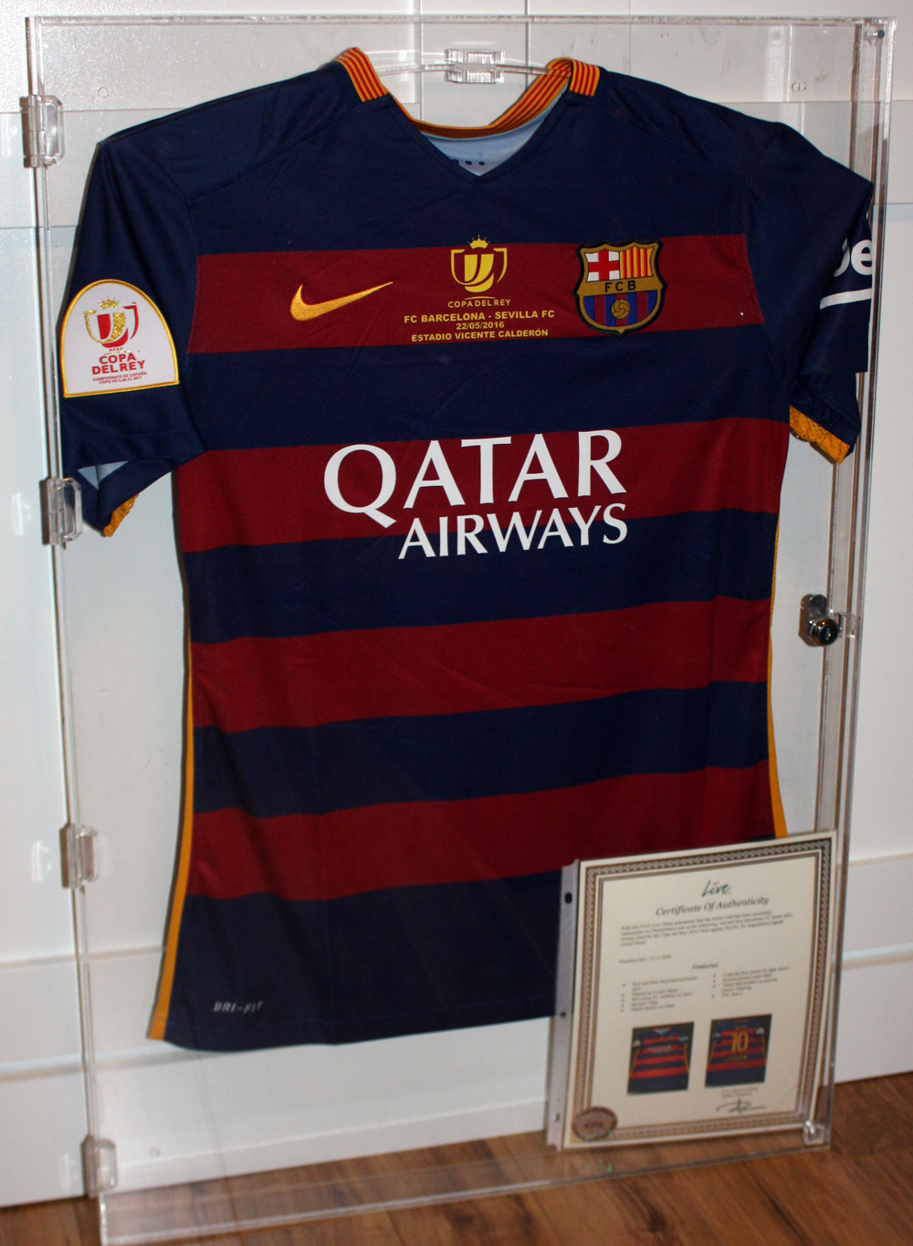 Lionel Messi Autographed FC Barcelona Copa del Rey Final Shirt – 2016 vs Sevilla, Professionally Framed