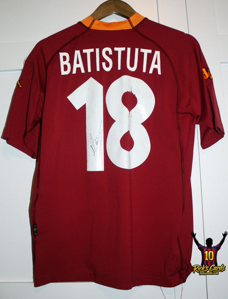 2001 Gabriel Omar Batistuta Autographed Red AS Roma Home Shirt
